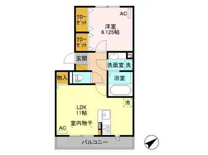勝山II(1LDK/2階)の間取り写真