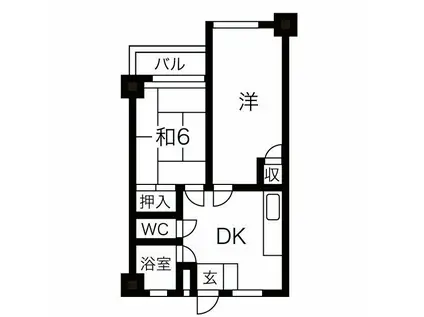 宝第一スカイハイツ(2DK/4階)の間取り写真