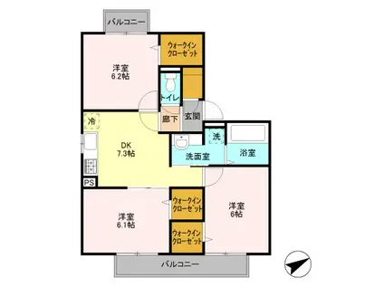 なでしこ(3DK/2階)の間取り写真