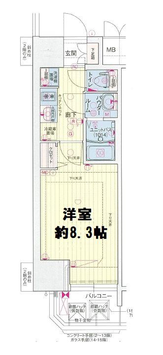 プレサンス谷町九丁目駅前(1K/13階)の間取り写真