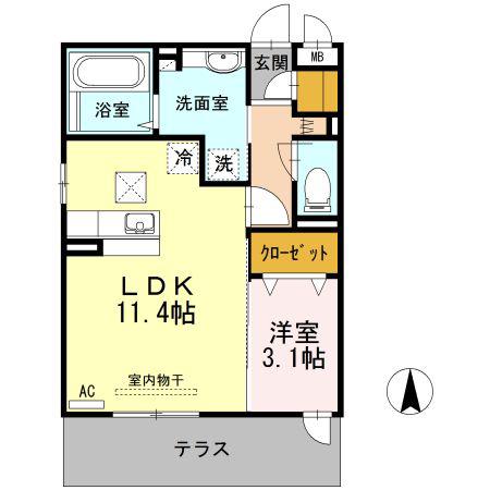 KRANE B棟(1LDK/1階)の間取り写真