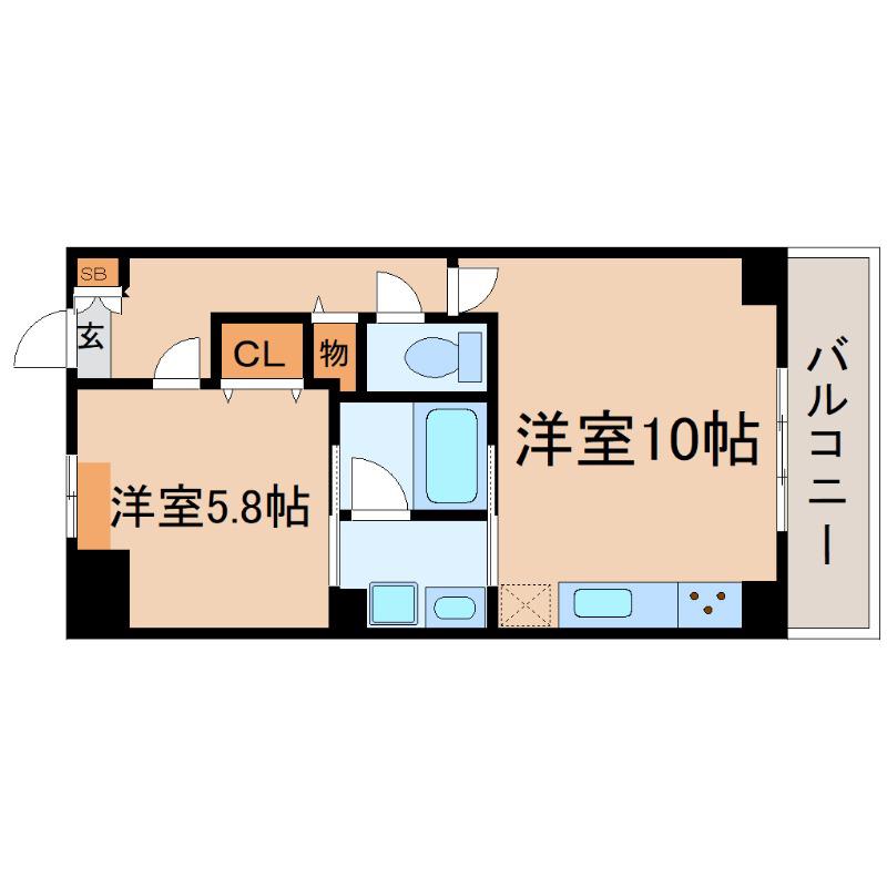 アウローラ武庫之荘(1LDK/2階)の間取り写真