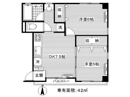 イーストラーク(2DK/2階)の間取り写真
