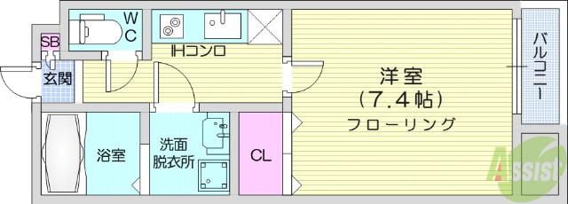 シェルグランデ東口(1K/13階)の間取り写真