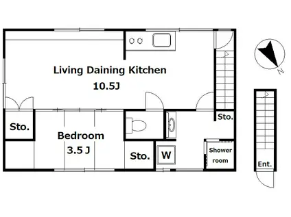 メゾン四谷一丁目B棟(1LDK/2階)の間取り写真