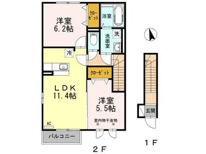 プルームガーデン(2LDK/2階)の間取り写真