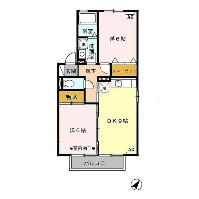 明香音館(2DK/2階)の間取り写真