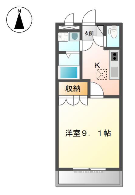 ピアコート宮脇(1K/1階)の間取り写真