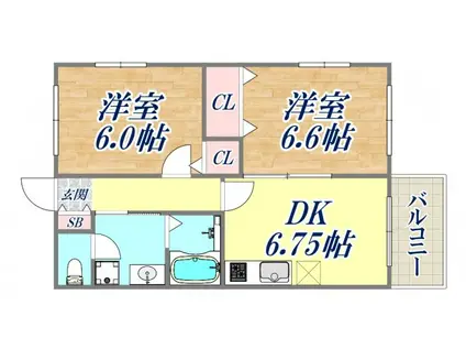 ラ・秋桜(2DK/1階)の間取り写真