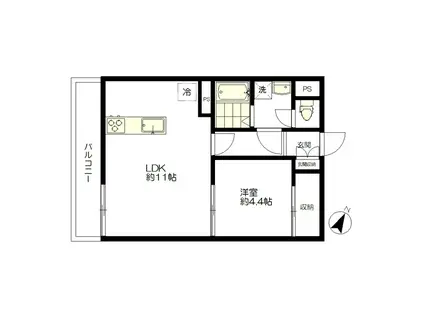 花菱マンション(1LDK/1階)の間取り写真