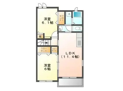 プチフォレストB(2LDK/2階)の間取り写真