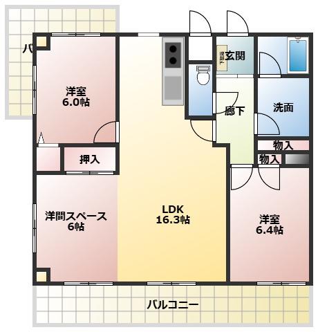 ライオンズマンション国府(3LDK/3階)の間取り写真