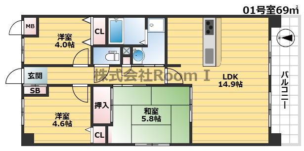 OC RESIDENCE R HAMAGUCHI(3LDK/2階)の間取り写真