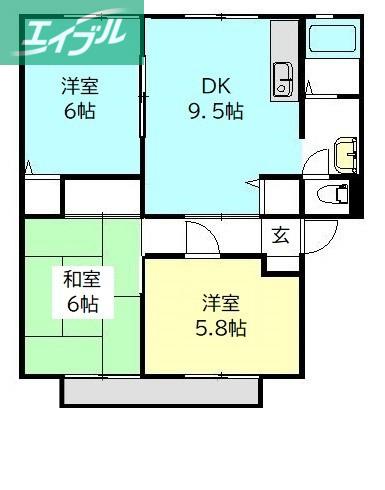 サンビレッジ浜野 B棟(3DK/2階)の間取り写真
