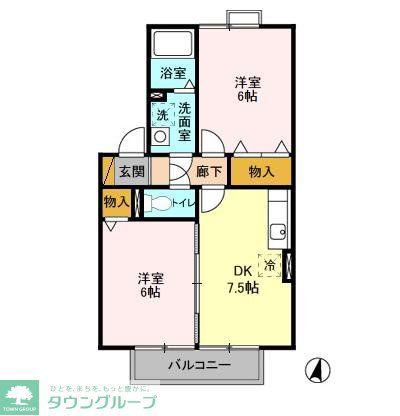 フレシールB(2DK/2階)の間取り写真