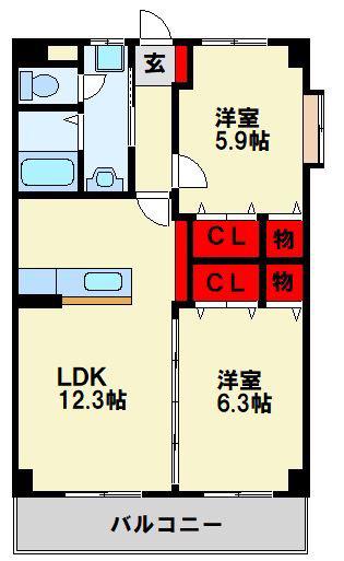 エクセレント本城(2LDK/4階)の間取り写真