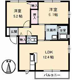 グランカーサB棟(2LDK/1階)の間取り写真