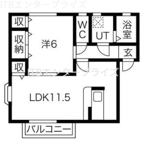 レガシープレイス片瀬(1K/2階)の間取り写真