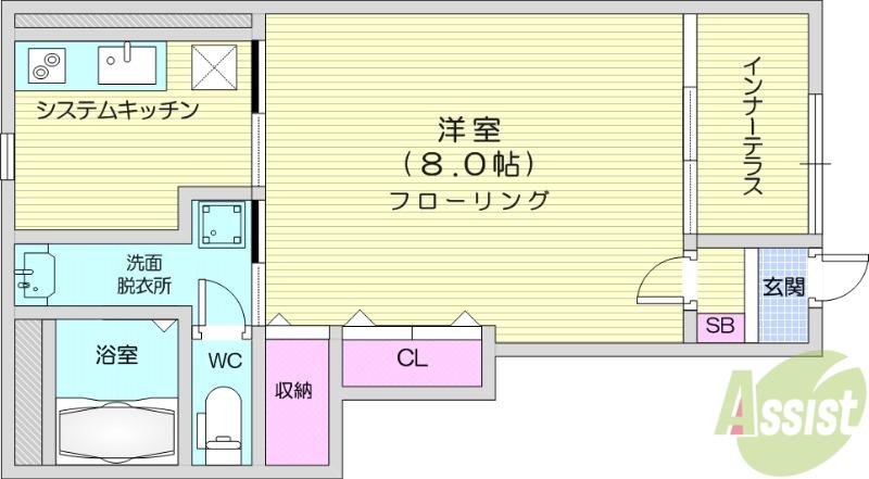 アーバンスカイM(1K/1階)の間取り写真