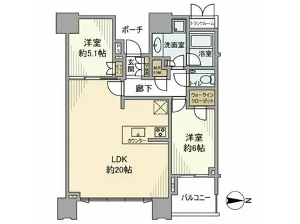 ドゥ・トゥールイースト(2LDK/13階)の間取り写真