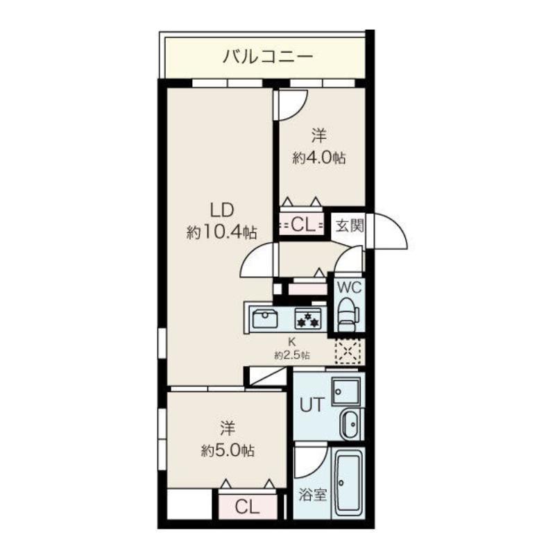 プエンテ発寒(2LDK/1階)の間取り写真