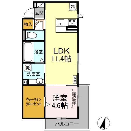 YASUNA39(1LDK/2階)の間取り写真