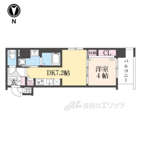 ベラジオ雅び京都西院Ⅱ(1DK/5階)の間取り写真