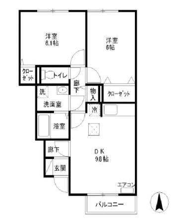 ラプランタンB(2DK/1階)の間取り写真
