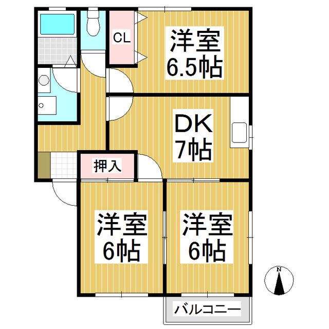 カーサパトリアB棟(3DK/1階)の間取り写真