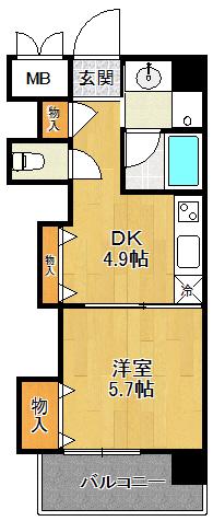 西宮ノースハイツ(1DK/2階)の間取り写真