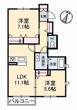 シャーメゾン伊倉本町(2LDK/1階)の間取り写真
