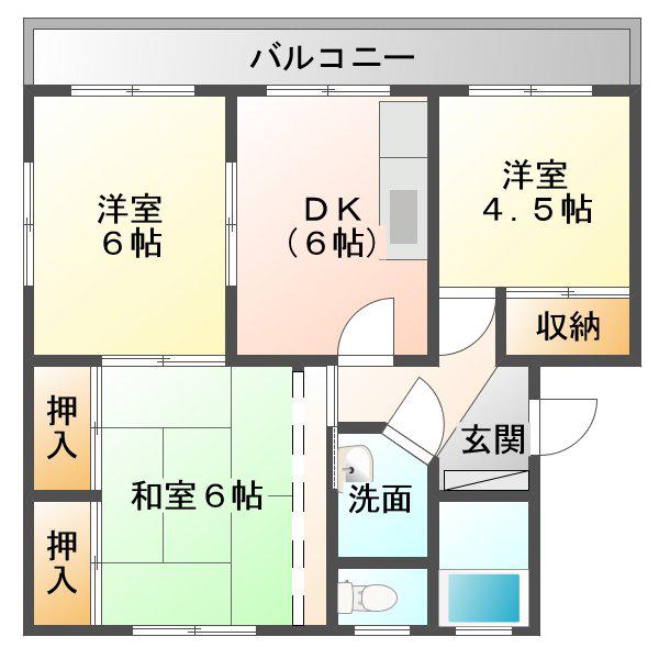 ハイツ向鶴A棟(3DK/3階)の間取り写真