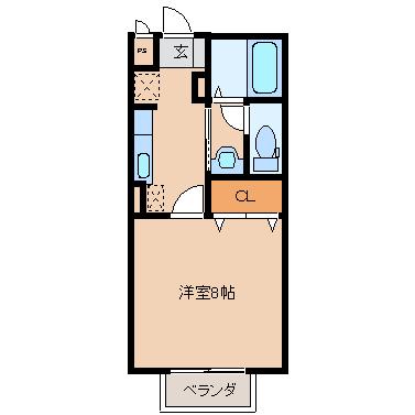 プレシャスコート(1K/2階)の間取り写真