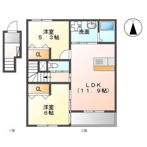フルール(2LDK/2階)の間取り写真