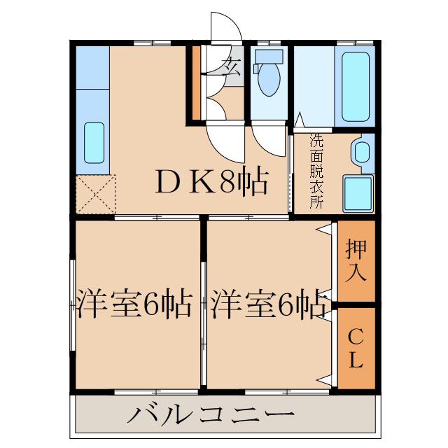 サニーフラット(2DK/2階)の間取り写真