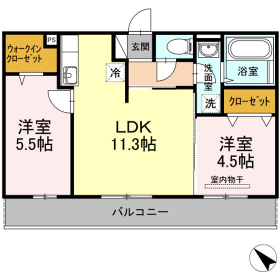 ゴールドウイングB棟(2LDK/2階)の間取り写真