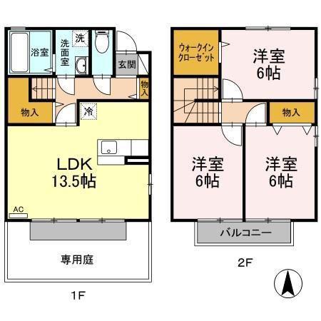 ウィルボナールC(3LDK/1階)の間取り写真