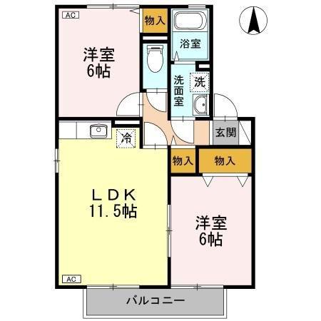 エントピア余戸IIC棟(2LDK/2階)の間取り写真