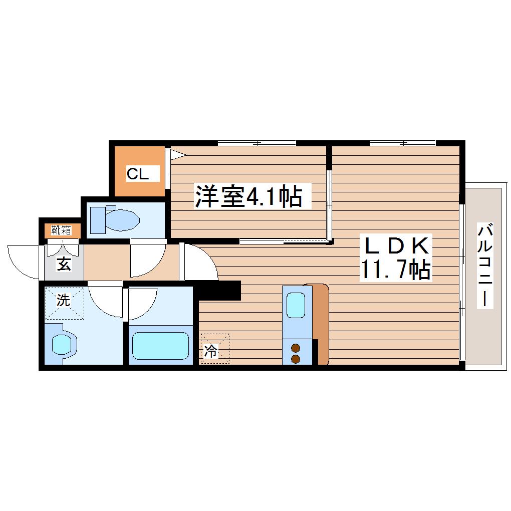 カルロ定禅寺通(1LDK/5階)の間取り写真