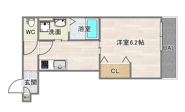近鉄南大阪線 今川駅(大阪) 徒歩7分 3階建 新築(1K/2階)の間取り写真