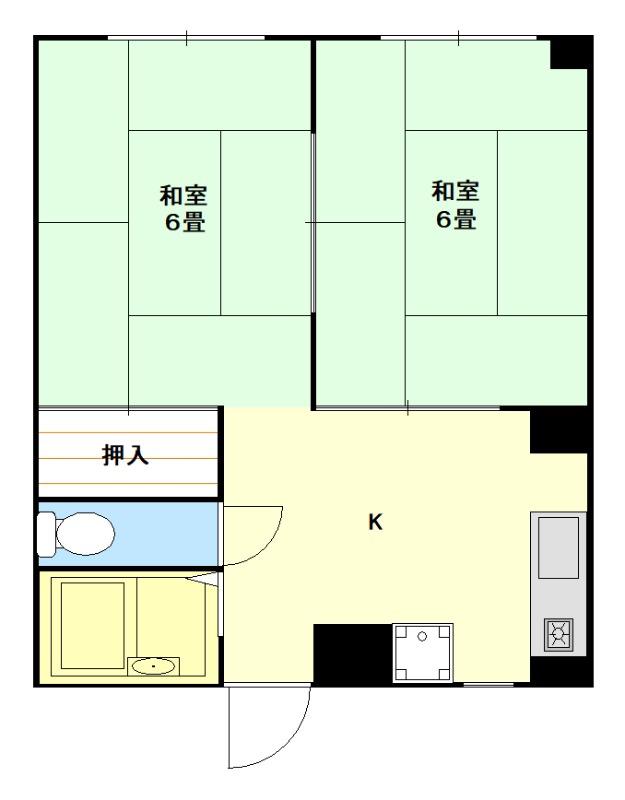 パインハイツB棟(2DK/1階)の間取り写真