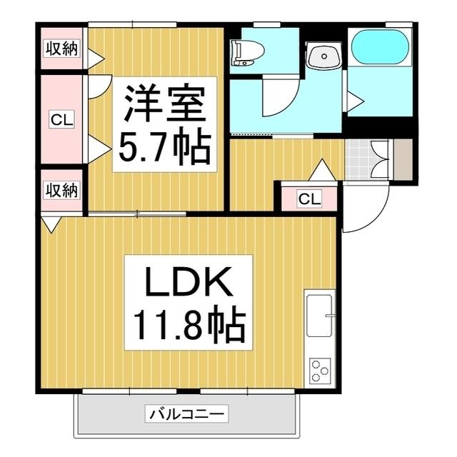 ルミエールひがの A棟(1LDK/2階)の間取り写真