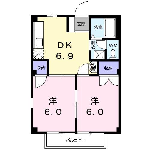 ガーデンヒルズ湖北台(2DK/1階)の間取り写真