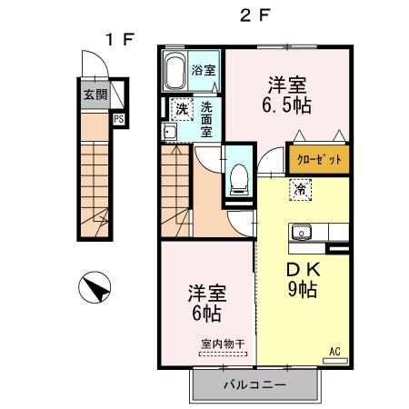 シャトール中野II(2DK/2階)の間取り写真
