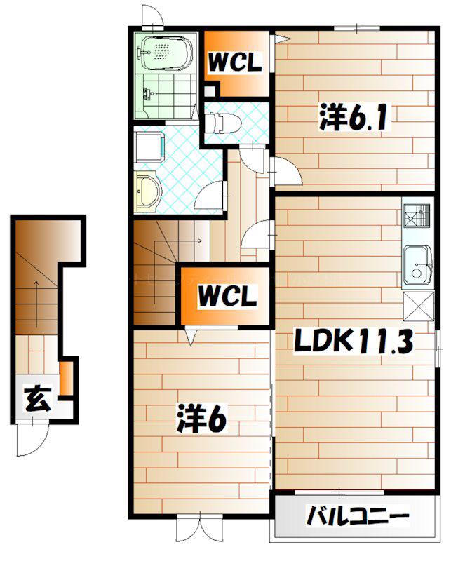 フレシール小倉東Y(2LDK/2階)の間取り写真
