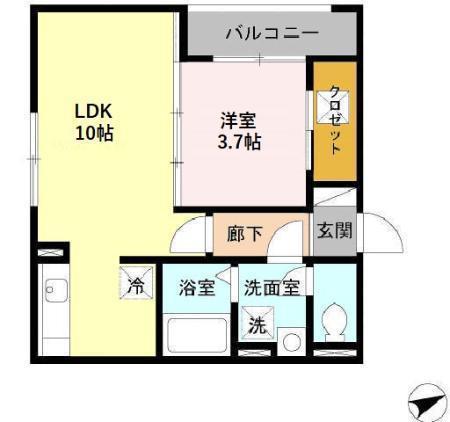 レセンテキューブ(1LDK/1階)の間取り写真