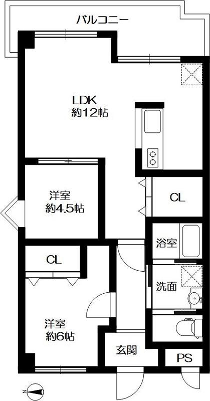 プランドール百楽荘(2LDK/2階)の間取り写真