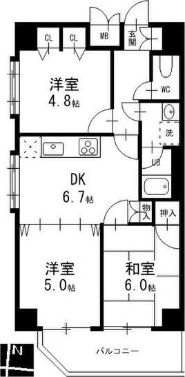 エミネンス石川橋(3DK/2階)の間取り写真