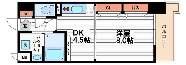 ブランクレール谷町(1DK/8階)の間取り写真