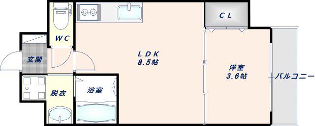 クローバー・グランデ玉造(1LDK/9階)の間取り写真